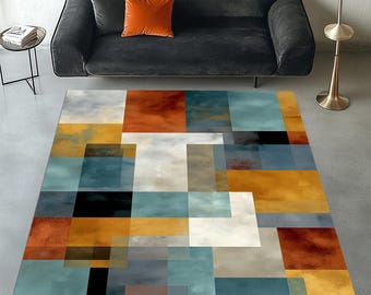 Modern Colorful Abstract Rug, Geometric Pattern