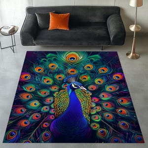 Colorful Peacock Rug, Peacock Area Rug, Peacock Pattern Rug, Peacock Design Rug, Peacock Rug, Peacock Decor Rug, Animal Rug, Peacock Decor