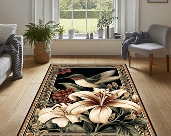 Floral Kolibri Teppich, Waschbar Samt Top