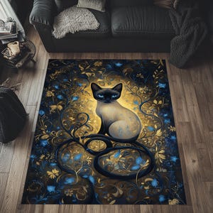 Siamese Cat Rug, Cat Pattern Rug, Dark Academia Rug, Cat Area Rug, Cat Decor Rug, Mystic Cat Rug, Cat Carpet, Floral Cat Rug, Cat Design Rug
