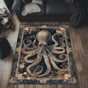 Rustic Octopus Rug, Octopus Area Rug, Octopus Decor, Traditional Octopus Rug, Octopus Pattern Rug, Octopus Rug, Ocean Animals Rug