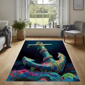 Sea Anchor Area Rug, Sailor Rug, Anchor Area Rug, Sea Area Rug, Anchor Rug, Sea Anchor Decor Rug, Sea Rug, Underwater Rug, Sea Anchor Rug