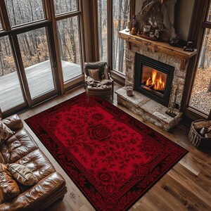 Traditional Style Black and Red Rug, Traditional Floral Rug, Floral Area Rug, Traditional Style Rug, Traditional Rug, Floral Rug, Gothic Rug