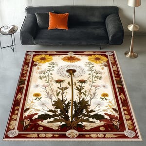 Traditional Dandelion Rug, Floral Dandelion Rug, Dandelion Area Rug, Botanical Rug, Dandelion Pattern Rug, Garden Rug, Botanical Area Rug