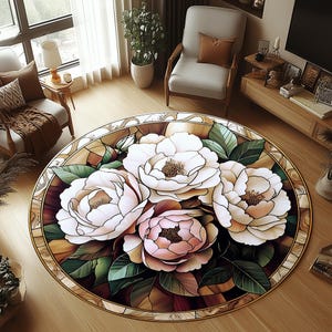 Round Floral Rug, Floral Area Rug, Stained Glass Rug, Flower Themed Rug, Flower Rug, Floral Decor, Flower Patterned Rug, Modern Round Rug