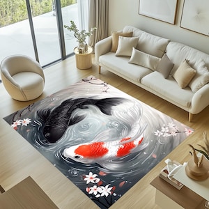 Koi Fish Rug, Koi Fish Area Rug, Japan Themed Rug, Japanese Area Rug, Koi Fish Decor, Japan Rug, Koi Fish Pattern Rug, Japanese Rug