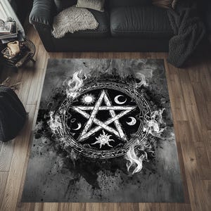 Tappeto con pentagramma, tappeto rituale gotico, tappeto con pentagramma, tappeto con pentagramma grunge, tappeto con pentacolo scuro, tappeto con pentagramma gotico, tappeto con pentacolo