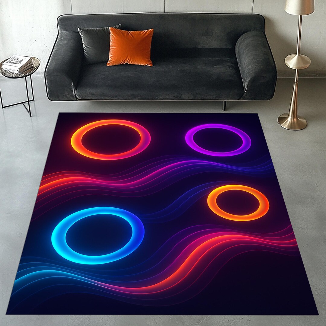 Neon Look Area Rug, Neon Look Rug, Neon Circle Pattern Rug, Neon Rug ...