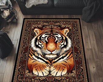 Persian Style Tiger Rug, Tiger Area Rug, Traditional Pattern Rug