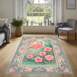Traditional Flamingo Rug, Flamingo Area Rug, Rustic Flamingo Rug, Floral Flamingo Rug, Flamingo Pattern Rug, Flamingo Rug, Rustic Rug