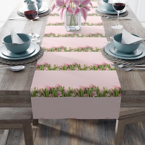 Easter Egg Floral Table Runner, Pink Springtime Dining Decor