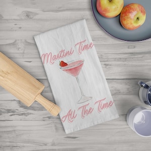 Martini Time theedoek - leuke cocktailliefhebber keukendecor, uniek barwagenaccessoire, happy hour gastvrouw cadeau, eigenzinnige theedoek