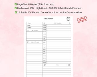 Time Block Planner Printable | Daily Productivity Organizer Template