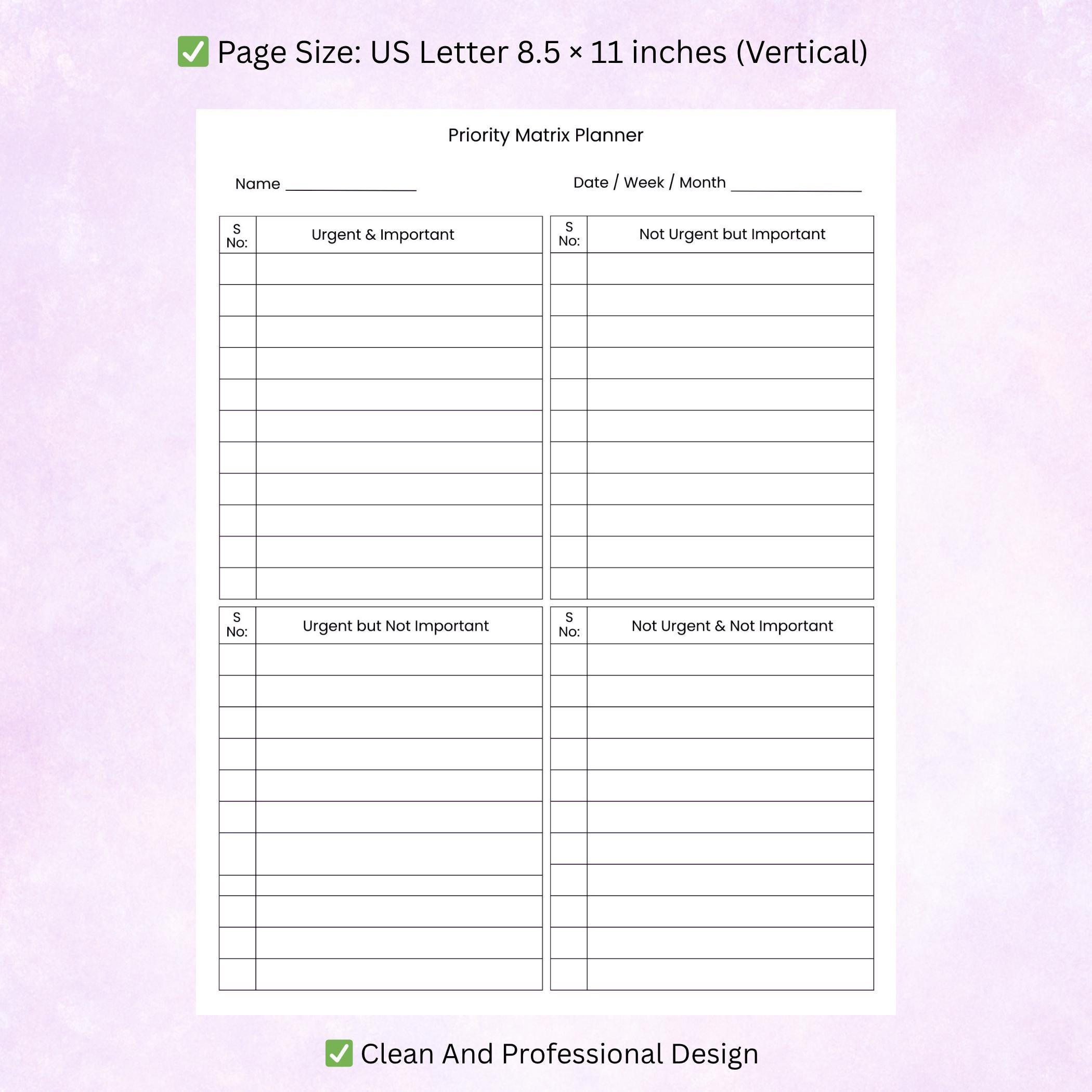 Priority Matrix Planner Printable | Task Organizer, Productivity ...