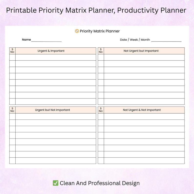 Priority Matrix Planner Printable | Task Organizer, Productivity ...
