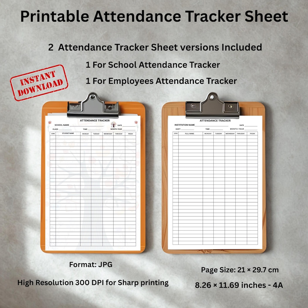 Printable Attendance Tracker Log Sheet -A4 | Essential for School and ...