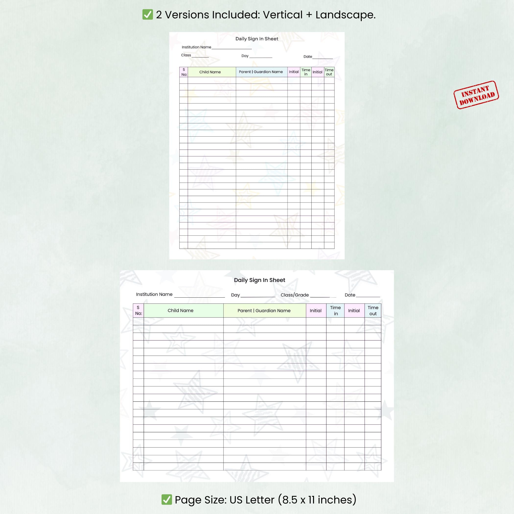 Student Sign in Log Sheet | Printable Attendance Tracker for Classroom ...