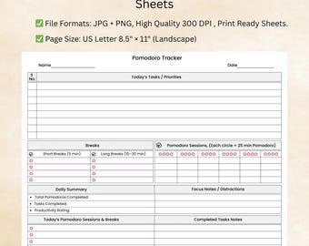 Pomodoro Tracker | Daily Focus & Productivity Printable Planner