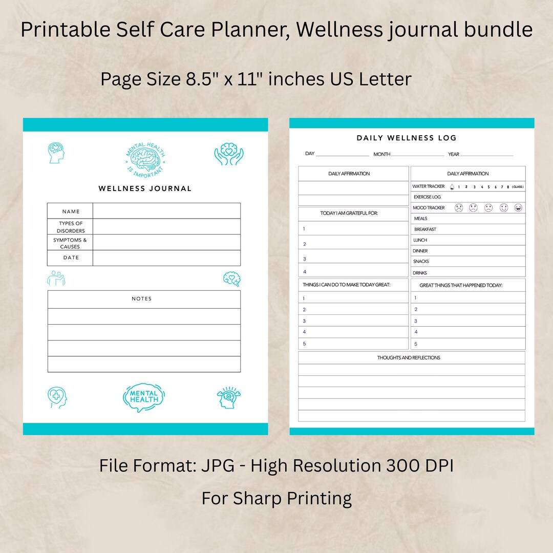 Self Care Planner Printable | Wellness Journal & Mental Health Tracker ...