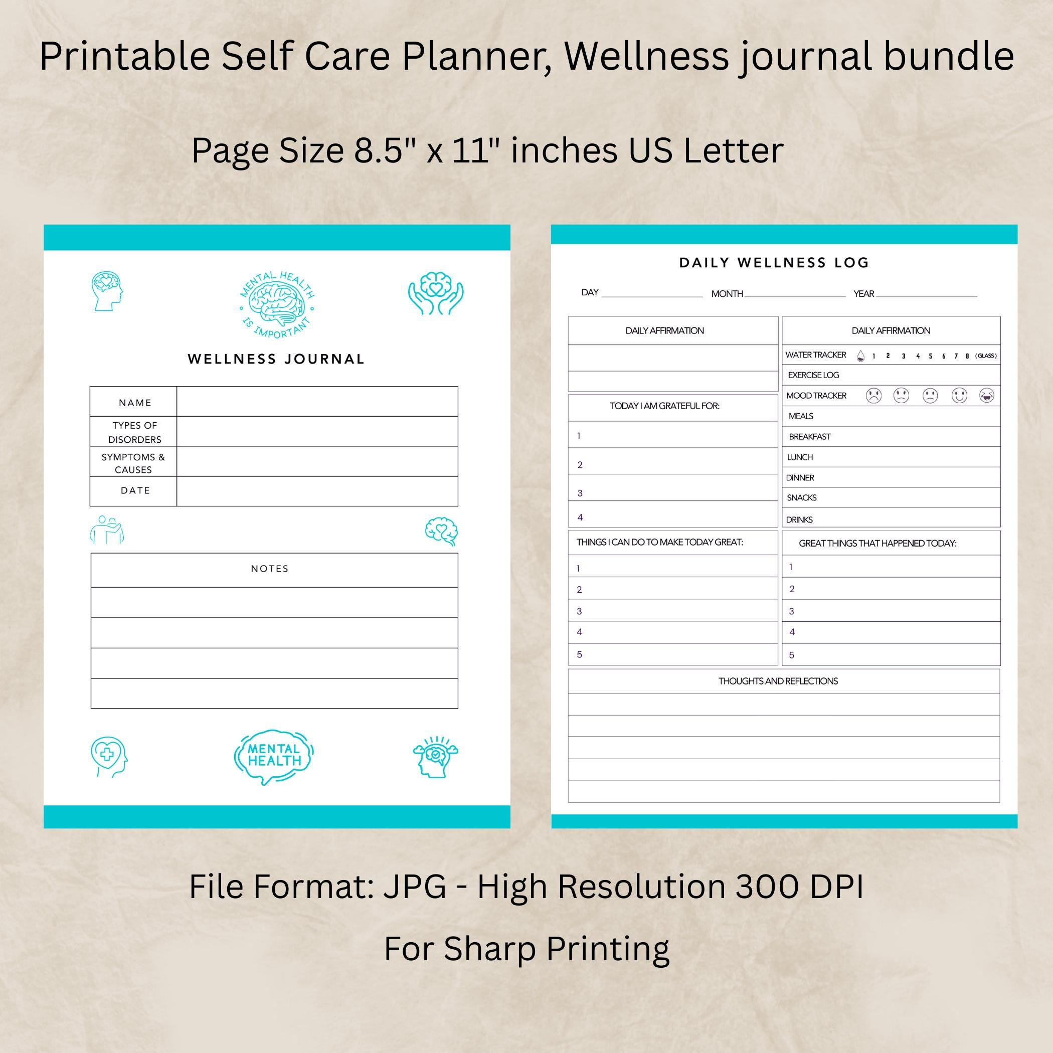 Self Care Planner Printable | Wellness Journal & Mental Health Tracker ...