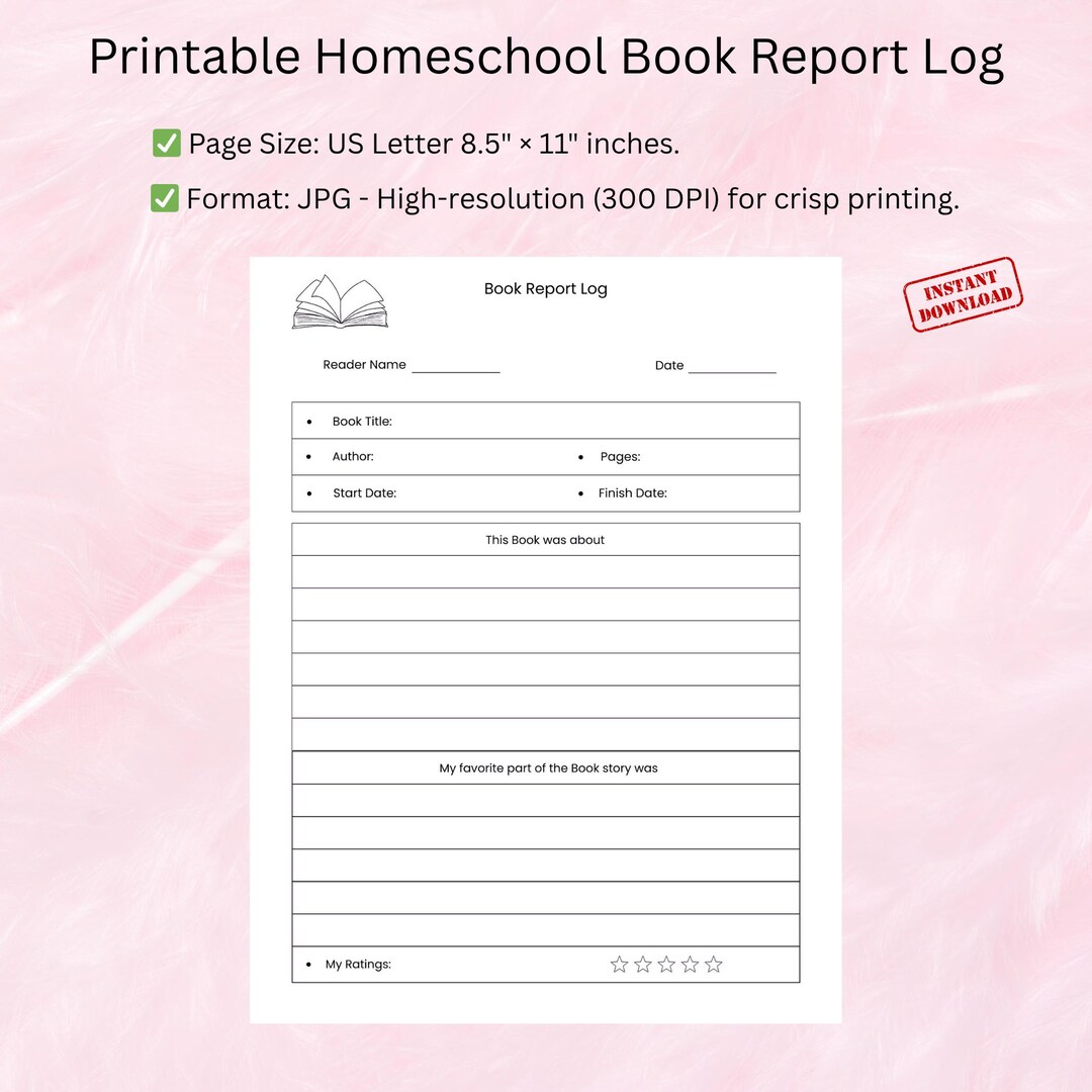 Book Report Log | Printable Reading Journal | Page Tracker - Etsy