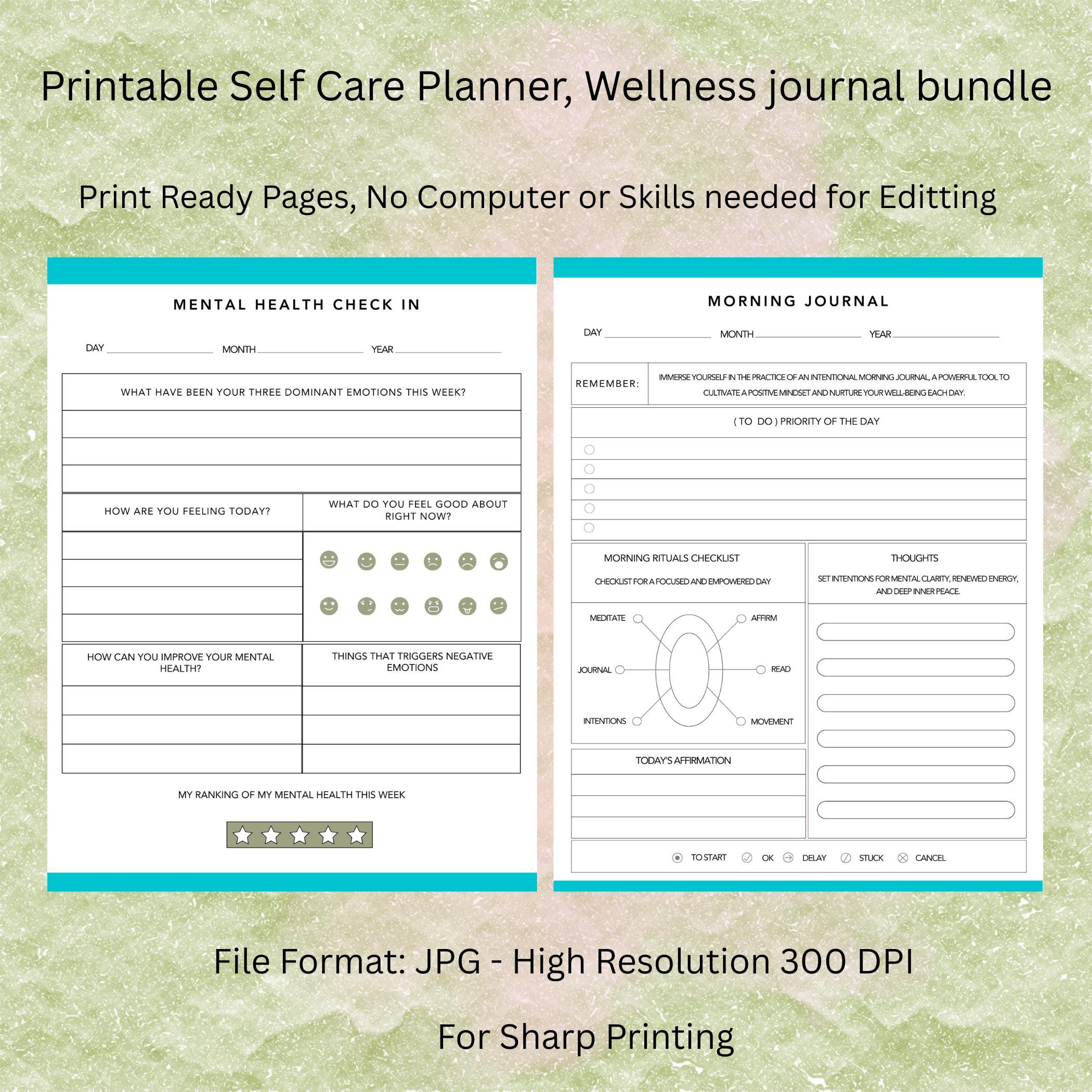 Self Care Planner Printable | Wellness Journal & Mental Health Tracker ...