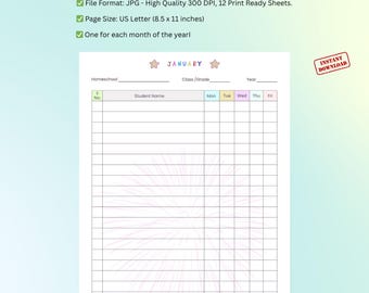 Homeschool Attendance Tracker Printable | Yearly Log Sheet