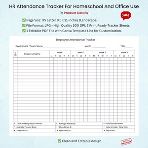 HR-Anwesenheits-Tracker | Druckbares Log Blatt für Schule und Schule