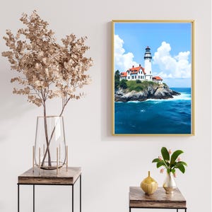 Vintage Lighthouse Printable Wall Art Design | Coastal Cottage Decor