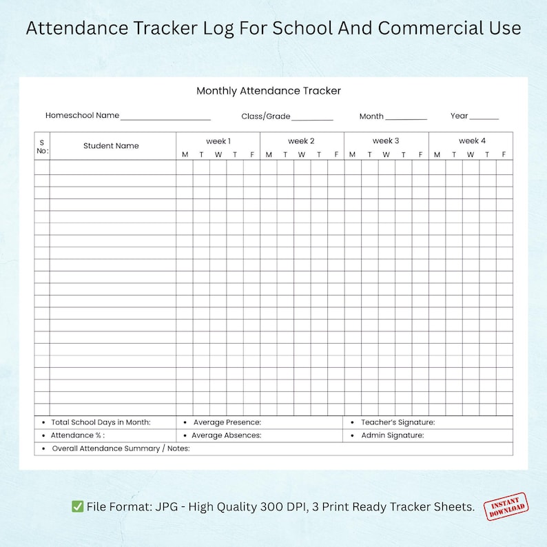 HR Attendance Tracker | Printable Log Sheet for School and Commercial ...