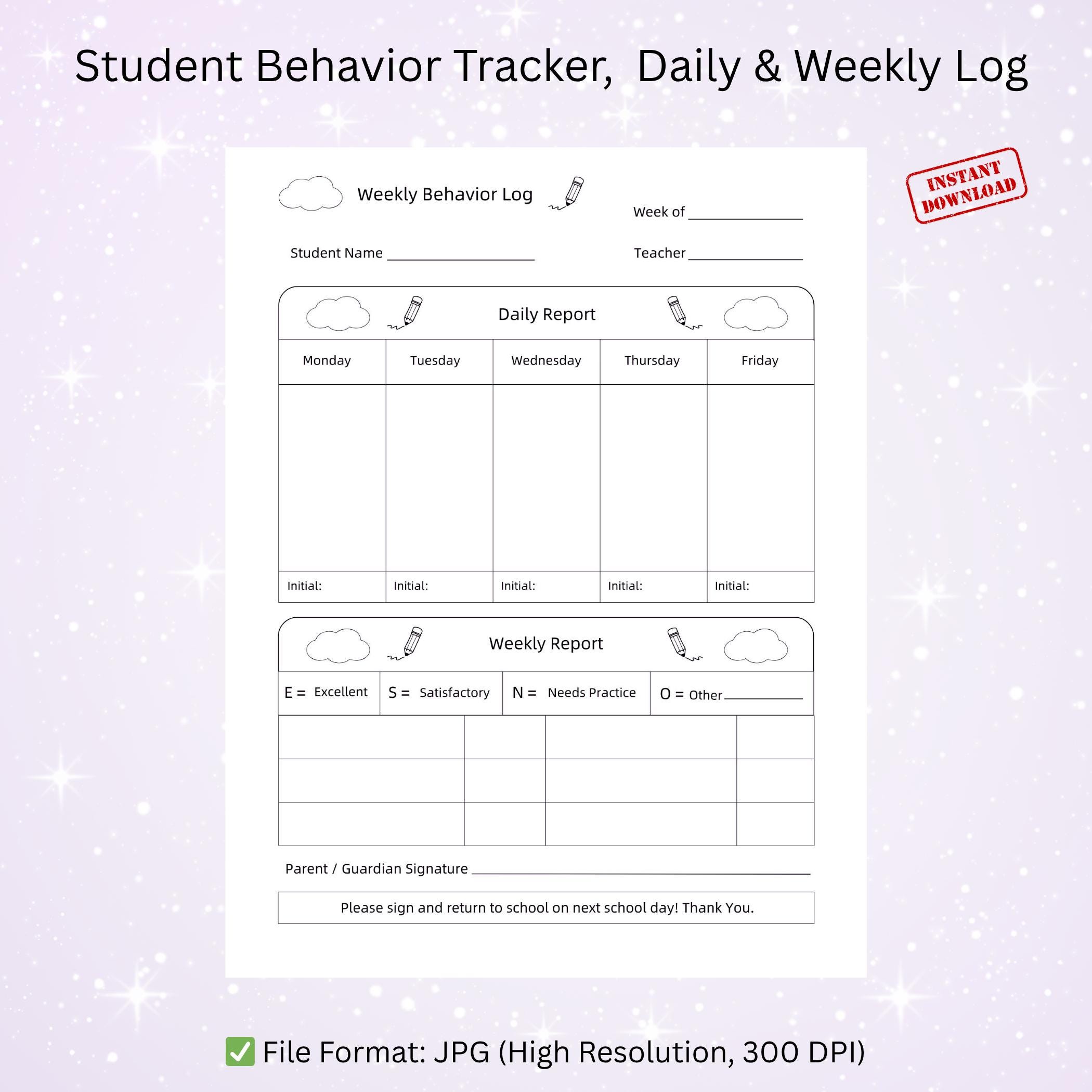 Student Behavior Log | Printable Daily Weekly Report Sheet for ...