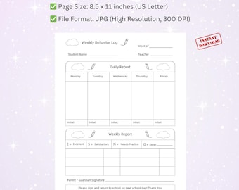 Student Behavior Log | Printable Daily Weekly Report Sheet For Homeschool Educators