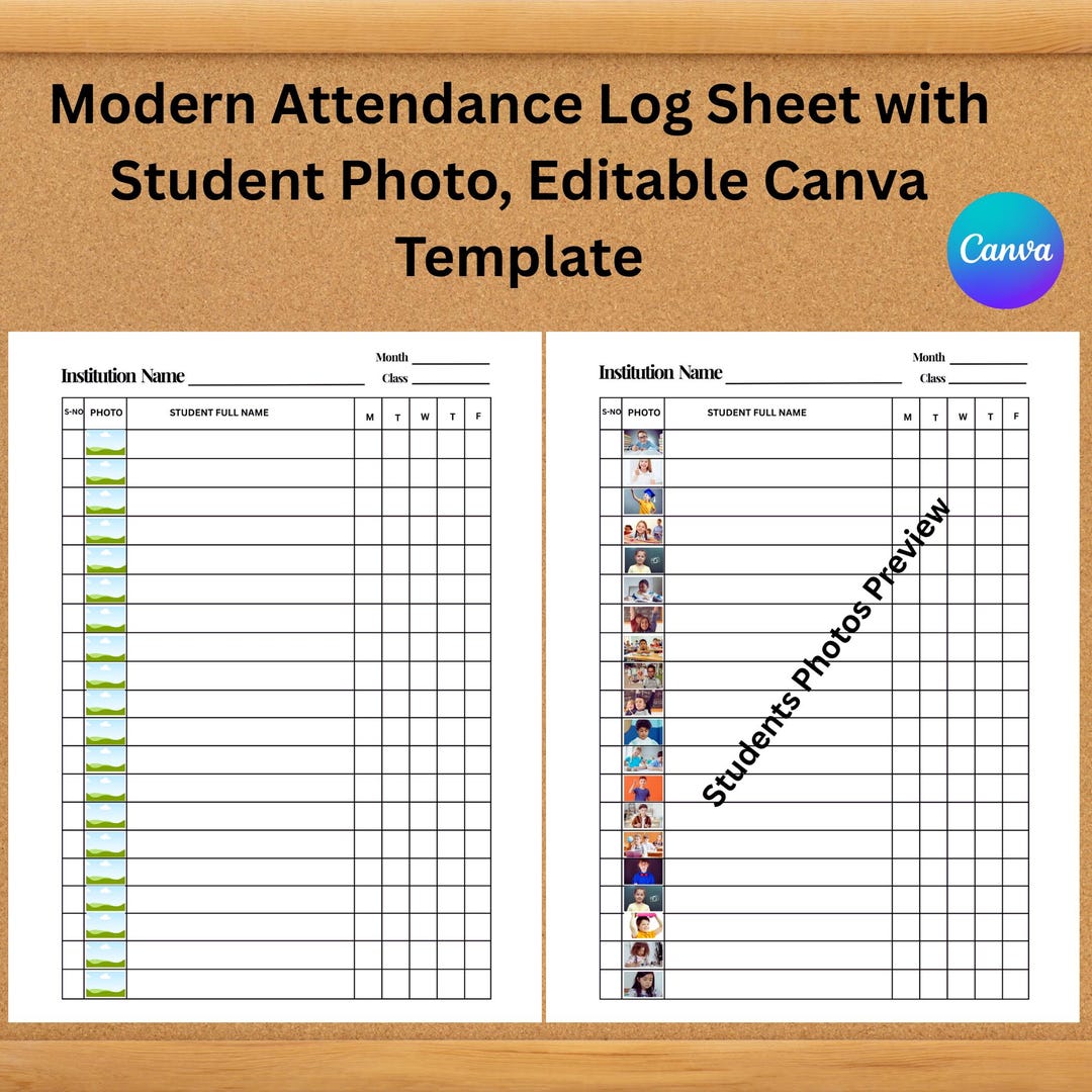 Printable Modern Attendance Log Sheet With Student Photos | Editable ...