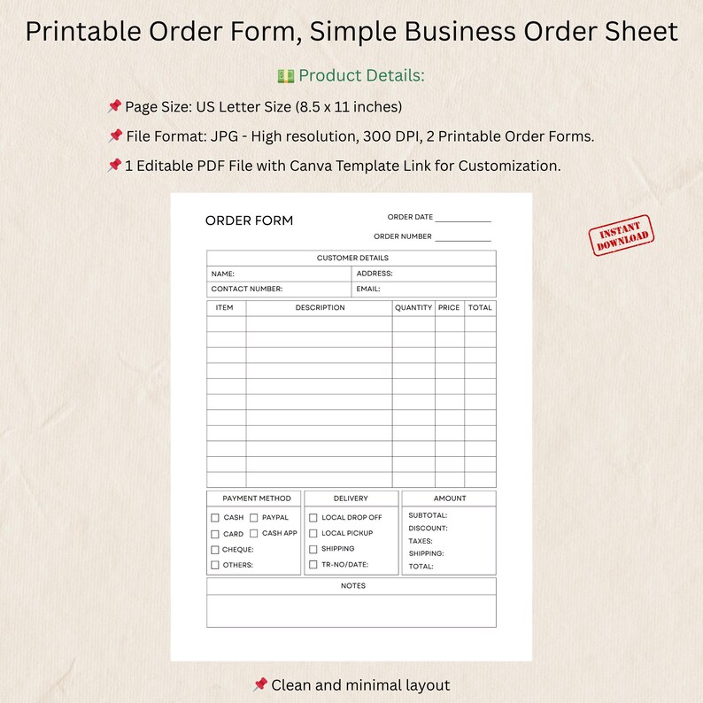 Order Tracker | Printable Business Order Template - Etsy