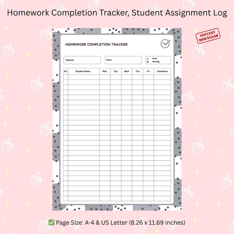 Homework Tracker | Printable Assignment Log Sheet | Student Progress ...