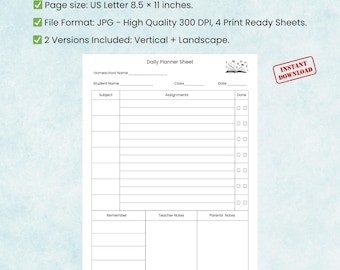 Homework Planner Printable | Weekly School Assignment Tracker