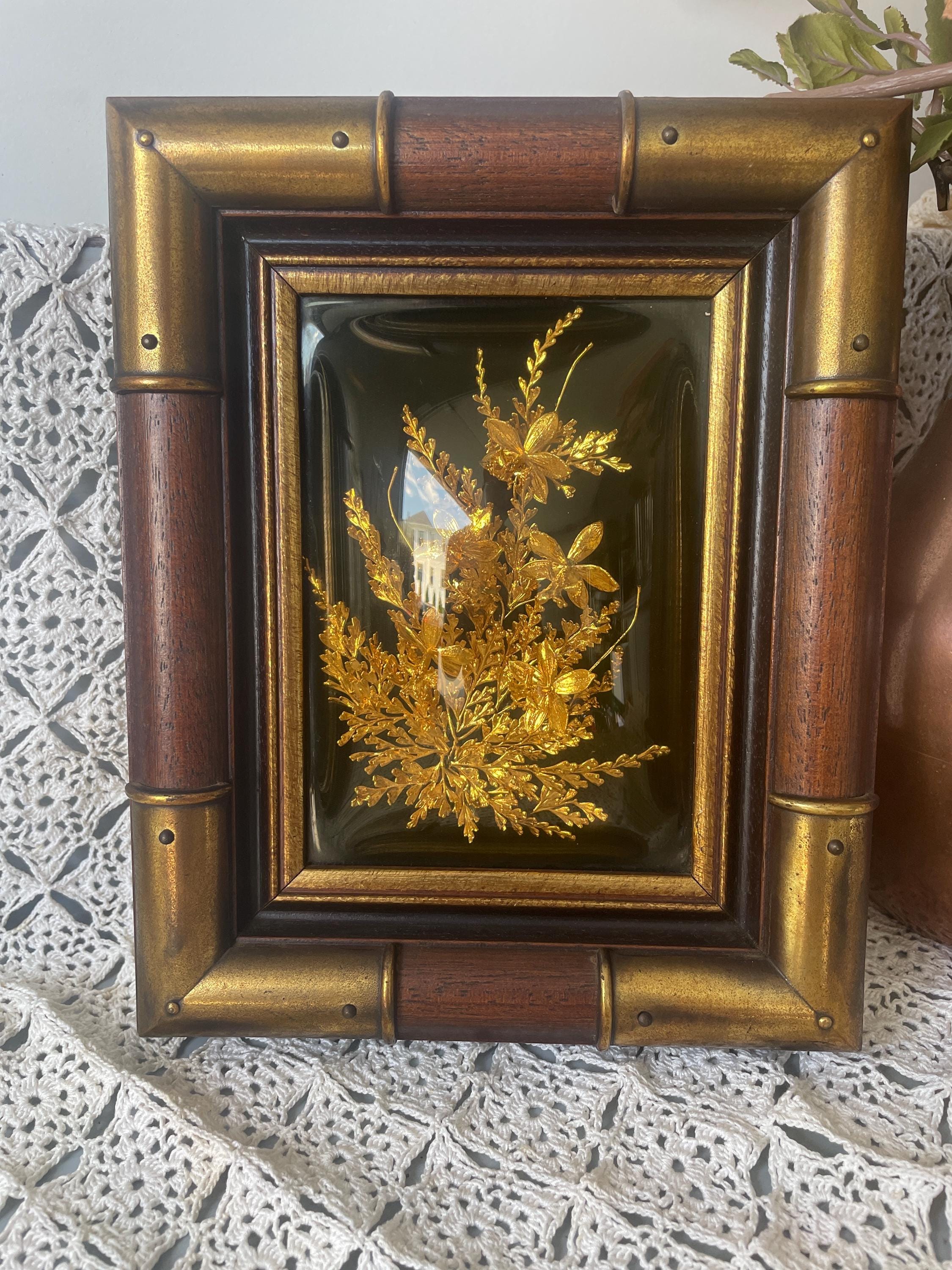 本物のハワイの花フレーム入り リーフ インテリア 壁掛け 24K GOLD 本物のハワイの花フレーム入り リーフ インテリア 壁掛け 24K GOLD