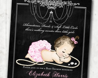 Chalkboard Baby Shower Invitation for baby girl pink vintage antique french baby shower - DIY Printable