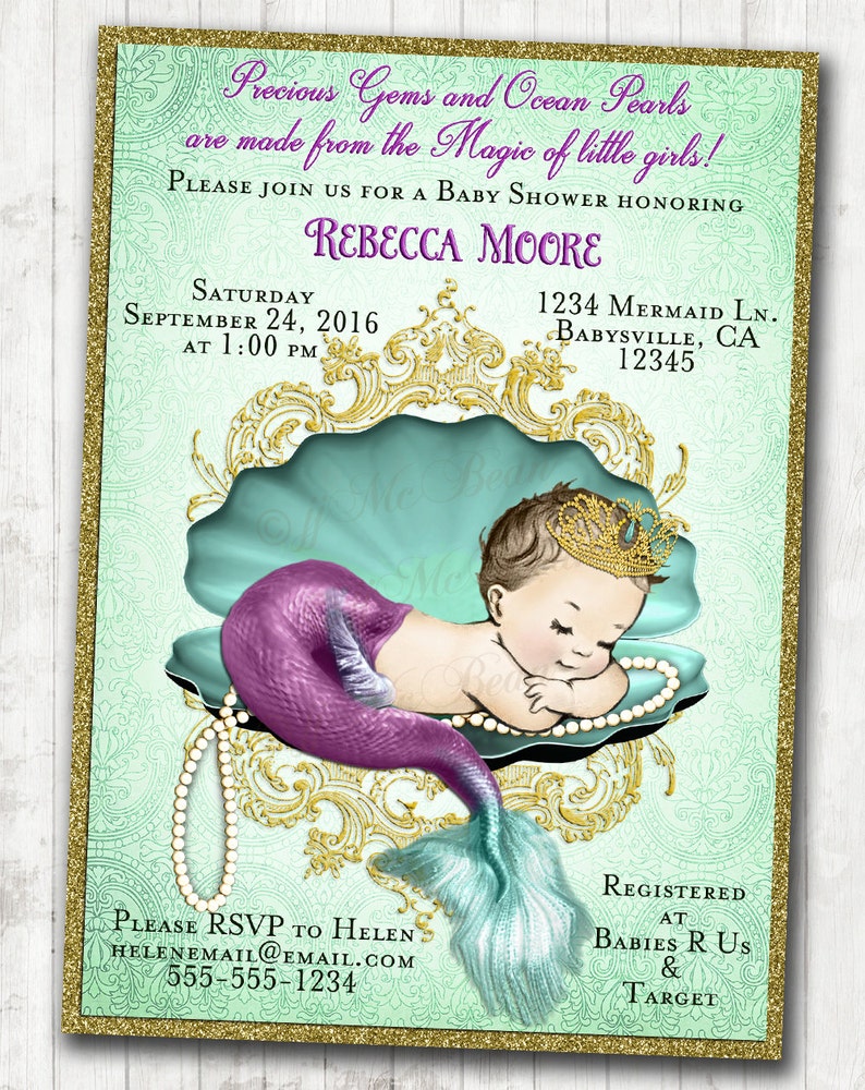 Mermaid Baby Shower Invitation Little Mermaid Baby Shower Etsy