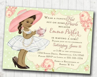 Tea Party Baby Shower Invitation For Girl Birthday Tea Party - Mint and Coral - Roses - Pink - DIY Printable