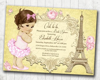 Convite de chá de bebê de Paris para menina Convite de chá de bebê para menina - DIY para impressão