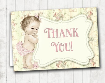 Shabby Chic Floral Thank You Card Matching Vintage Baby Shower Invitation For Girl - Floral Vintage - Yellow Pink And Green - DIY Printable