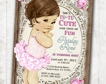 1st Birthday Invitation for Girl - Shabby Chic Birthday - Rustic - Antique - Vintage Roses - DIY Printable