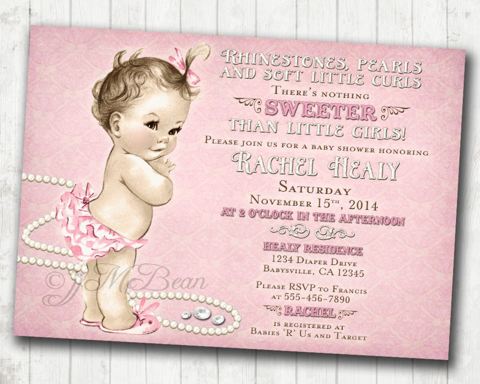 Vintage Baby Shower Invitation for Girl Rhinestones Pearls Etsy