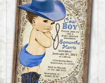 Cowboy Baby Shower Invitation, Printable, PROOFS IN 24 HOURS