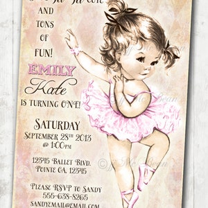 Vintage Ballerina Birthday Invitation For Girl - Ballet Party- First Birthday Girl -DIY Printable