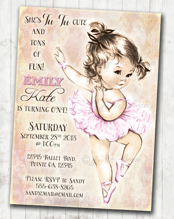 Printed Angelina Ballerina Custom Birthday Party Pink 1st Ticket Invitations 