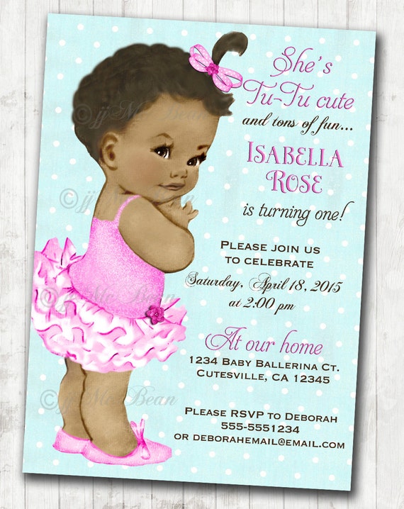 Ballerina Birthday Invitation For Girl - Ballet Party - First Birthday - African American Ballerina - DIY Printable Il_570xn