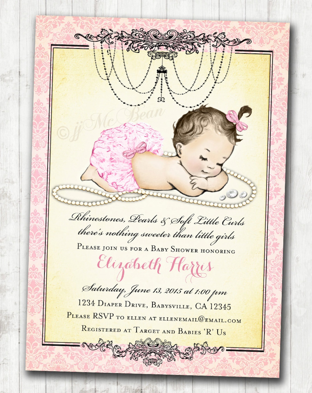 Girl Baby Shower Invitation Vintage Baby Shower Invitation for Girl