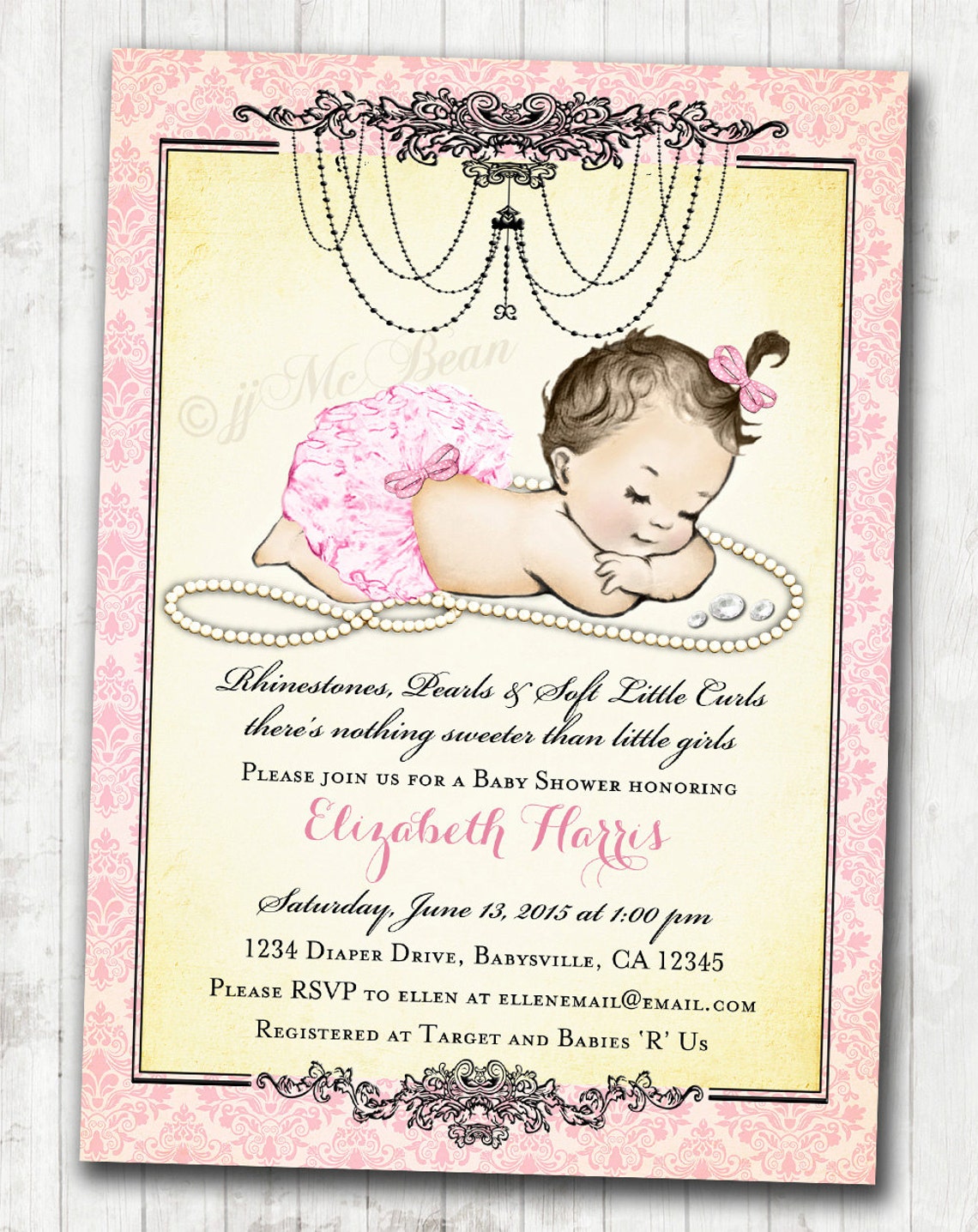 Girl Baby Shower Invitation Vintage Baby Shower Invitation for Etsy
